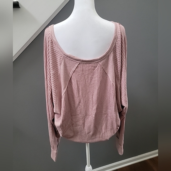 Free People Womens Mauve Santa Clara Thermal V-neck Top Sz M Oversized Casual - Picture 5 of 7